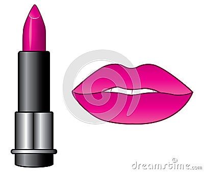 Women cosmetic lipstick and lips isolated Vector Illustration