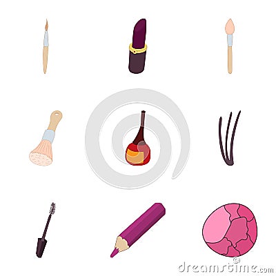 Women cosmetics icons set, cartoon style Vector Illustration