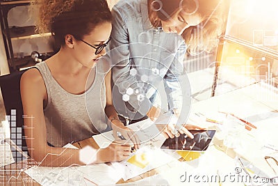 Women Coworkers Making Great Business Decisions.Young Marketing Team Discussion Corporate Work Concept Office.Startup Stock Photo
