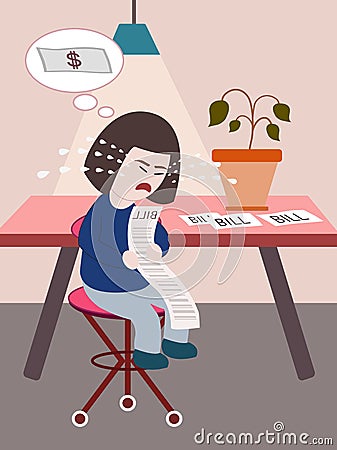 Women crying worried about pay bills, effect from unemployment and economy of covid-19 or coronavirus, flat design vector Vector Illustration