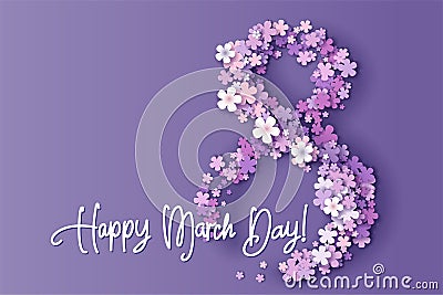 Women day background with frame flowers. 8 March invitation card. Vector Illustration