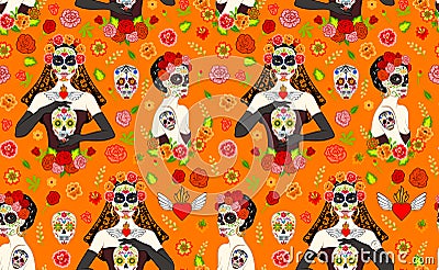 Women Dia Los Muertos Vector Illustration