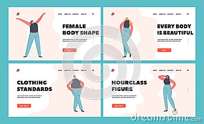 Women Different Body Figure Types, Landing Page Template Set. Female Characters Hourglass, Inverted Triangle, Rectangle Vector Illustration