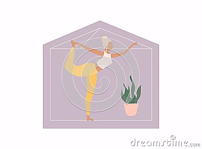 Women doing yoga activity at home. Vector Illustration