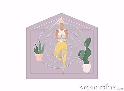 Women doing yoga activity at home. Vector Illustration