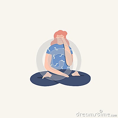 Women doing yoga breathing exercise pranayama. Vector Illustration