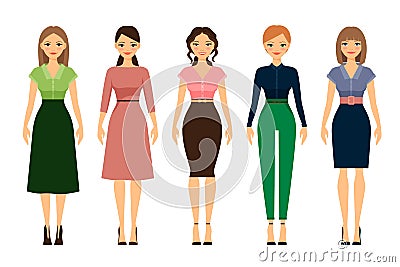 Women dress code romantic style icons Vector Illustration