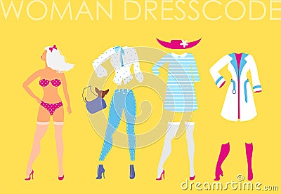 Women dress code romantic style illustration on yellow backgroun Vector Illustration