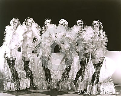 Women dressed in cellophane costumes Stock Photo