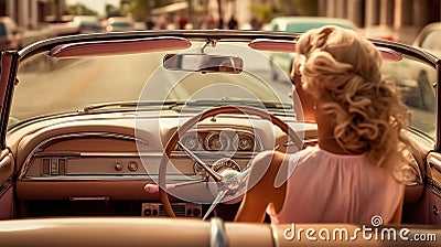 Women Embracing Retro Glamour on a Classic Car Ride. Generative AI Stock Photo