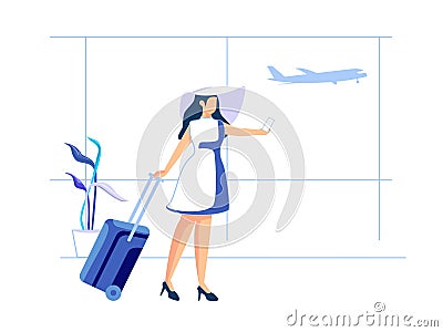 Women enjoy vacations and adventures by taking pictures. Female character concept in flat style. Vector illustration Vector Illustration