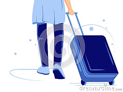 Women enjoy vacations and adventures. walking with suitcase. Female character concept in flat style. Vector illustration Vector Illustration