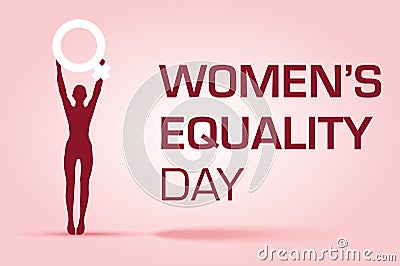 Women equality day vector template, women silhouette hold female symbol Stock Photo