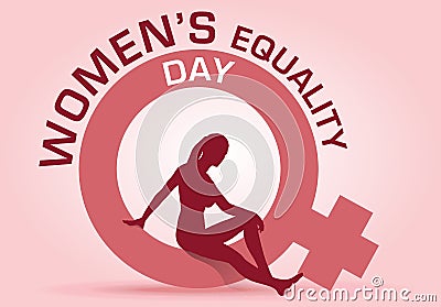 Women equality day vector template, women silhouette sit in female symbol Stock Photo