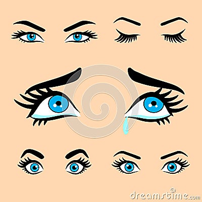 Women eyes expressions set 1 Vector Illustration