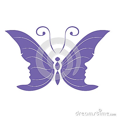 2 women faces on butterfly wings Vector Illustration