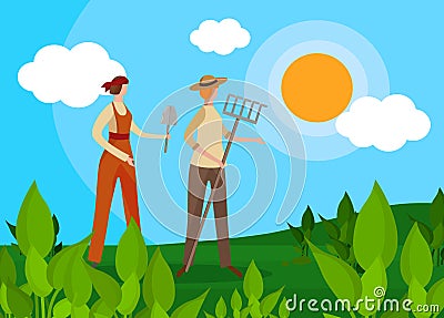 Women Farmers Characters with Agricultural Tools. Vector Illustration