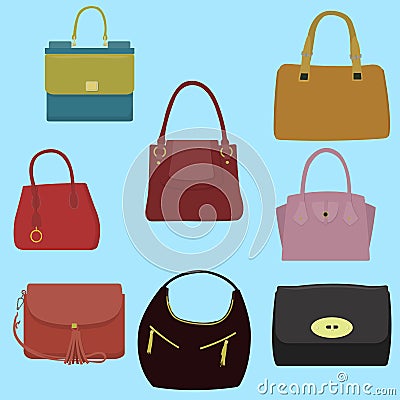 Women fashion collection of bags. Vector Illustration