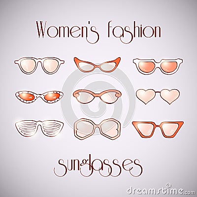 Women fashion isolated sunglasses set Vector Illustration
