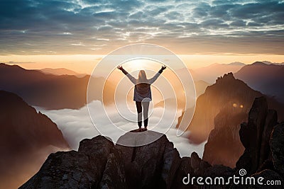 Women feeling free on Mountain top Stock Photo