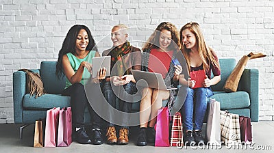 Women Femininity Shopping Online Happiness Concept Stock Photo