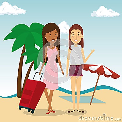 Women friendly in the beach Vector Illustration