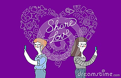 Women friendship and love internet concept design Vector Illustration