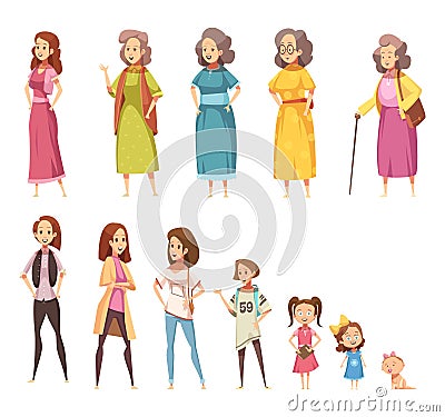 Women Generation Decorative Icons Set Vector Illustration