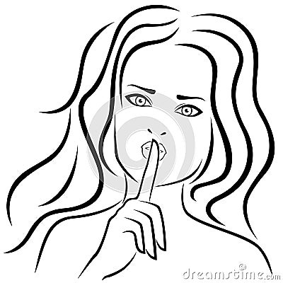 Women gesticulated with her finger at lips Vector Illustration