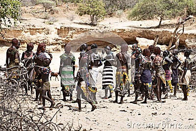 Ethiopia,Turmi village, Omo valley,Dancing Hamer Editorial Stock Photo