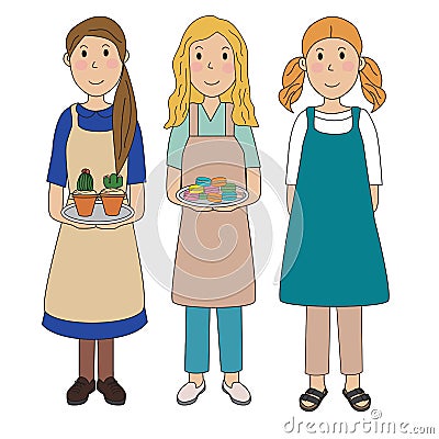 Women girls female wearing apron prepare cooking.illustration.EPS10.Vector Vector Illustration
