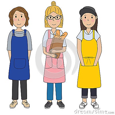Women girls female wearing apron prepare cooking.illustration.EPS10.Vector Vector Illustration