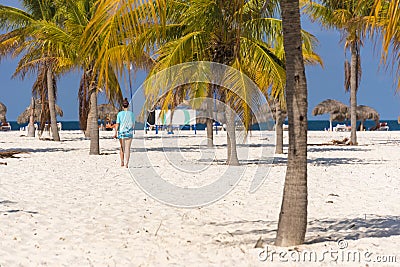 Women go to Playa Sirena beach, Cayo Largo, Cuba. Editorial Stock Photo