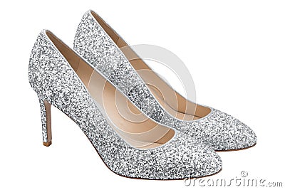 Women gray shoes with glitter Stock Photo