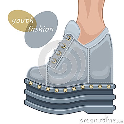 women grey shoes on high platform cartoon isolated white background Vector Illustration