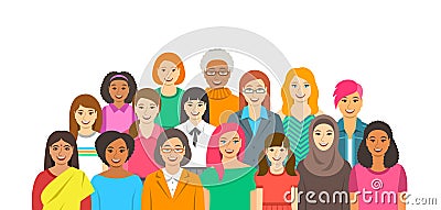 Women group of different ethnicity, age and race Vector Illustration