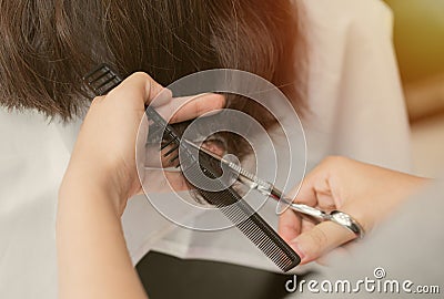 Women hair cutting Stock Photo