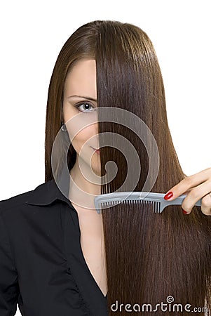 Women with hairbrush isolated on white Stock Photo