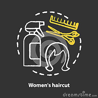 Women haircut chalk concept icon. Hair care and treatment products. Hairstyling, hairdo idea. Hairdresser salon Vector Illustration