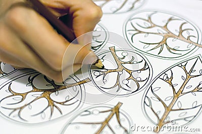 Women hand drawing floral elements Stock Photo