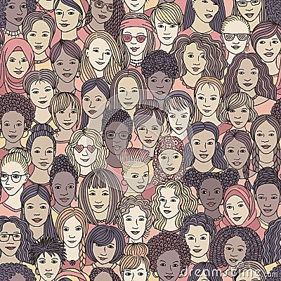 Hand drawn seamless pattern of diverse women Vector Illustration