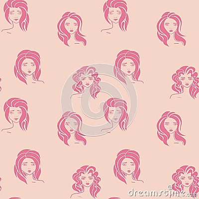 Women - hand drawn seamless pattern of a crowd of different women Vector Illustration