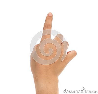 Women hand pointing sign. Stock Photo