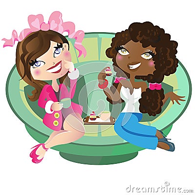 Women having tea Vector Illustration