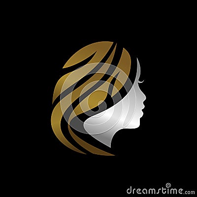 Women head logo abstract. Creative brand icon for hair treatment and salon beauty agency. Vector Illustration