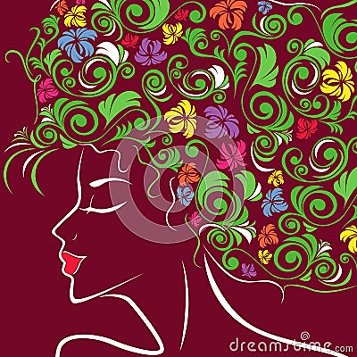 Women head profile with floral hair Vector Illustration