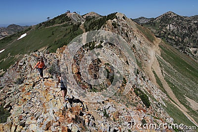 Women hiking in mountains Stock Photo