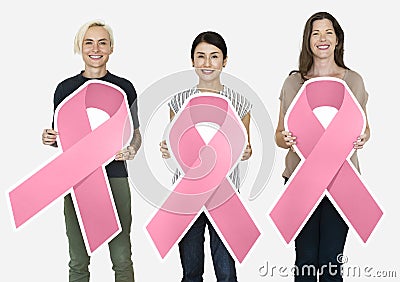 Women holding breast cancer awareness ribbons Stock Photo