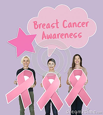 Women holding breast cancer awareness ribbons Stock Photo