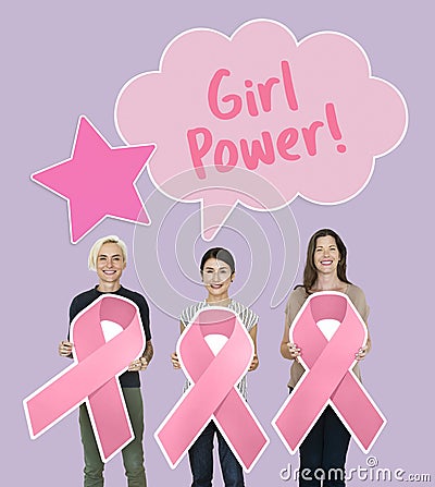 Women holding breast cancer awareness ribbons Stock Photo